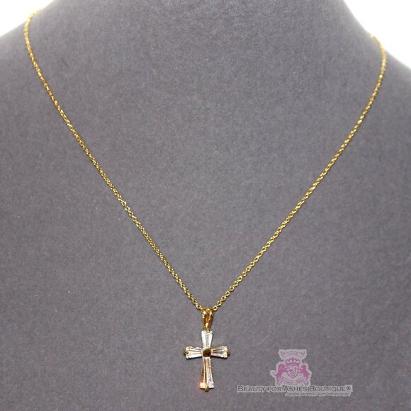Classic Gold Cz Cross Necklace - Picture 5 of 6